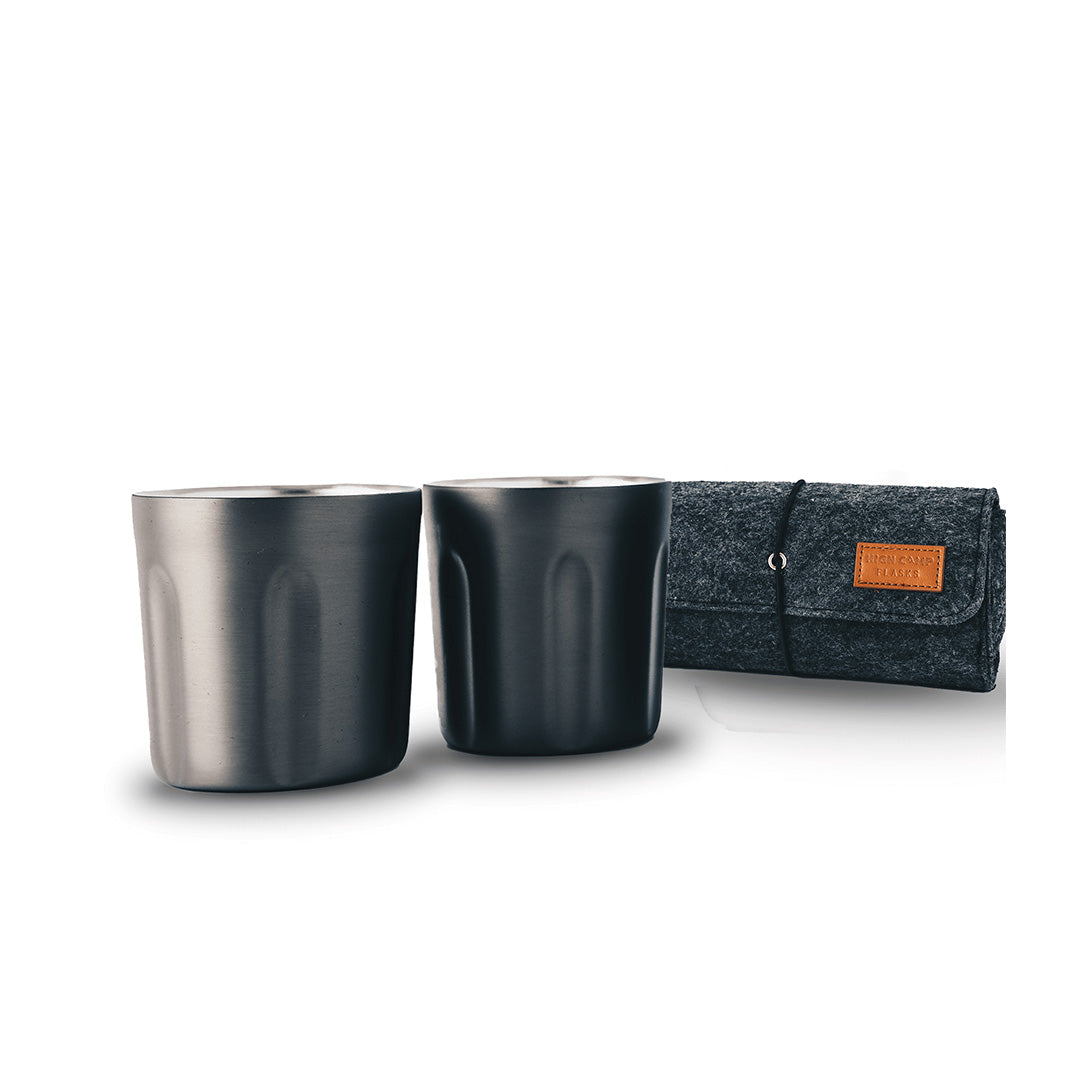 High Camp Flasks Tumbler 2-Pack + Soft Case - Gunmetal - Soil + Bone